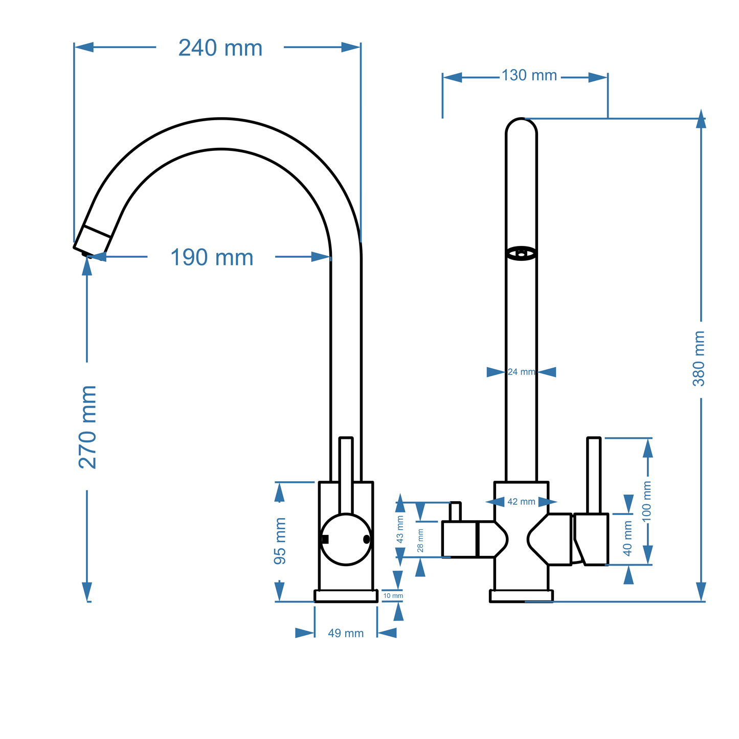 Sink Mixer Deck Type with Purifier Tap – Icon Range, , Matt Black Finish