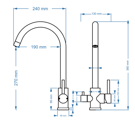 Sink Mixer Deck Type with Purifier Tap – Icon Range, Brushed Stainless Steel Finish