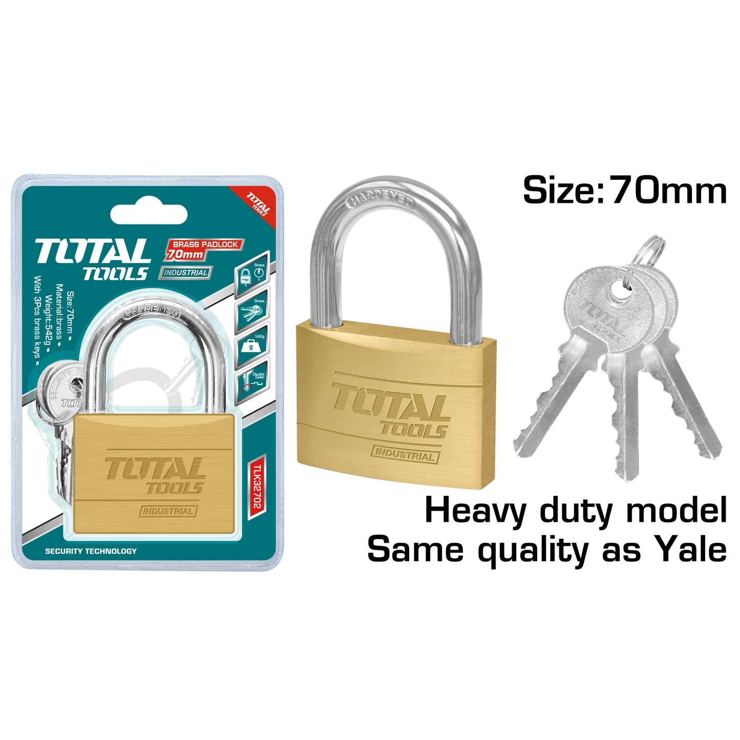 Heavy Duty Brass Padlock - 70mm