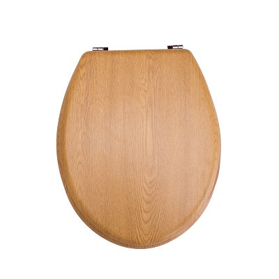 Toilet Seat - Oak Wooden with Chrome Plated Hinges, Premium Icon Range
