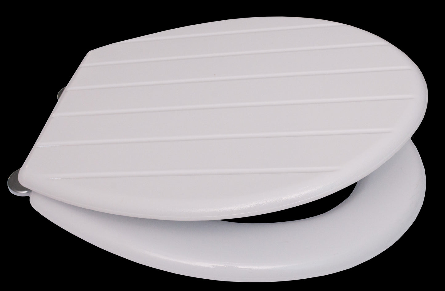 Toilet Seat - White Wooden Slatted with Chrome Plated Hinges, Premium Icon Range