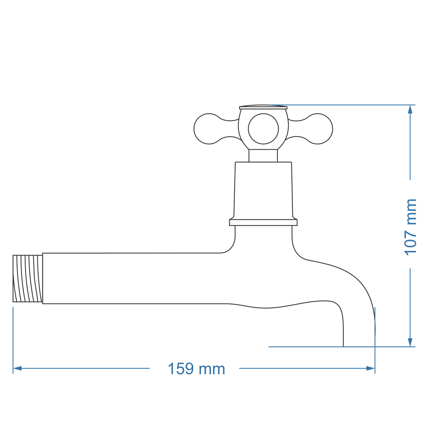 Bibtap tap 1/2" Extended Body – Victory Icon Range, Conventional Bathroom Tap