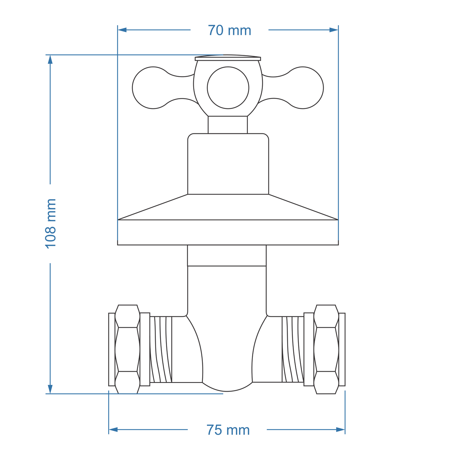 Undertile Stoptap 1/2" CxC – Victory Icon Range, Conventional Bathroom Tap