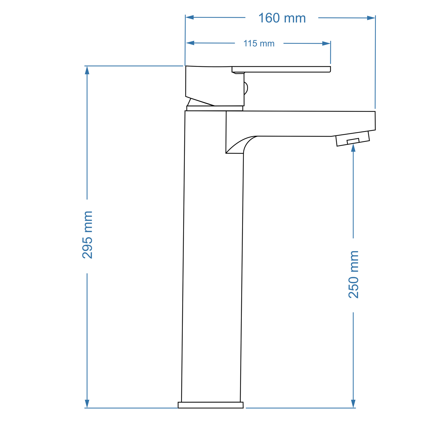 Basin Mixer Raised – Venus Icon Range, Modern Bathroom Tap, Matt Black Finish