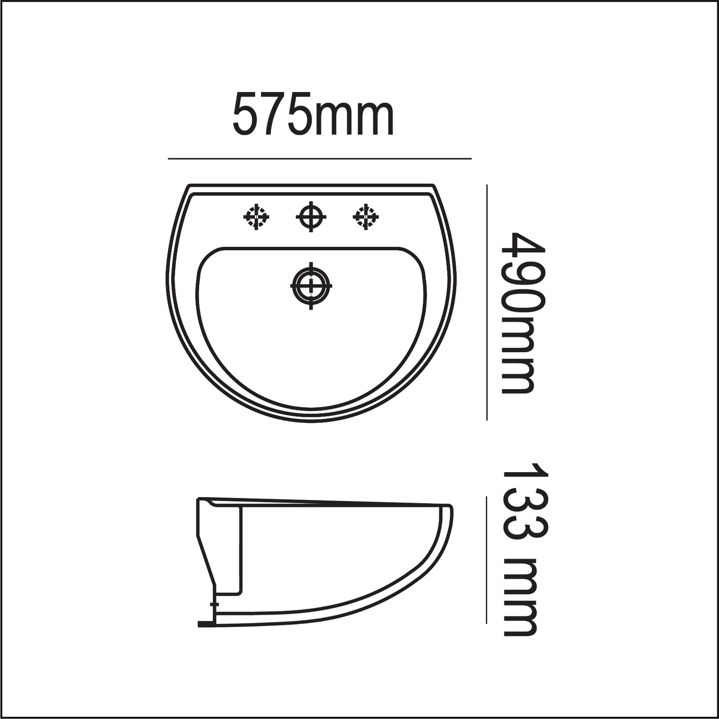 Basin Wensbury - 1 Tap Hole, (L) 57.5cm | (W) 49cm | (H) 13.3cm