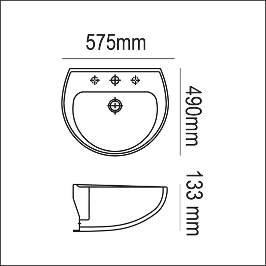 Basin Wensbury - 1 Tap Hole, (L) 57.5cm | (W) 49cm | (H) 13.3cm