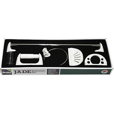 5 Piece Set - Jade Bathroom Accessory Bodie Range, White Reconstituted Stone