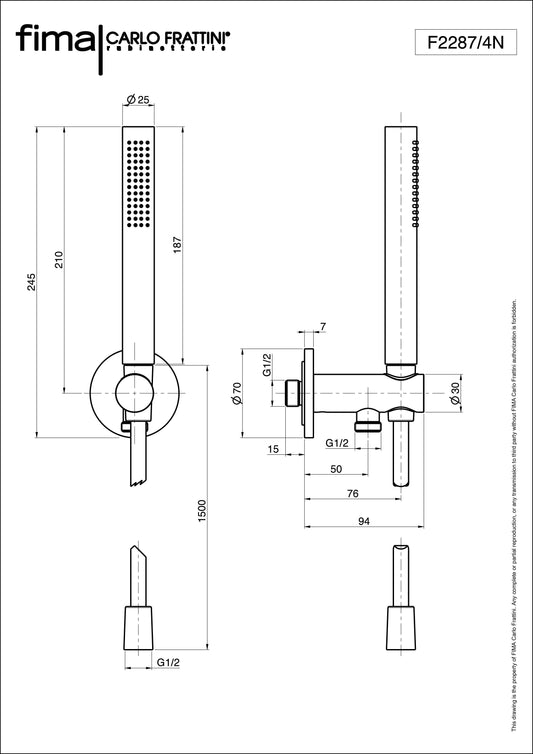 Hand Shower & Wall Outlet & Hose, Fima Slim, ABS, Polished Chrome Finish