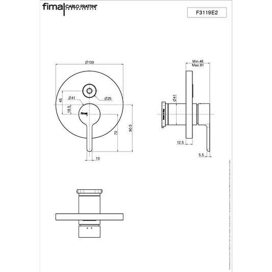 Shower/Bath Mixer/Concealed Divertor Mixer, Fima Snap Range, Polished Chrome Finish, DZR Brass