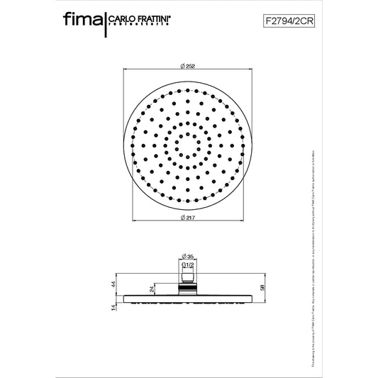 Shower Head, Fima, Round, 250mm, Polished Chrome Finish, ABS
