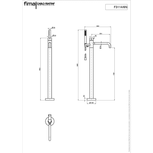 Freestanding Bath Mixer incl Handshower, Fima Snap Range, Polished Chrome, DZR Brass