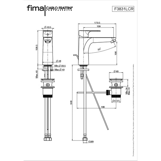 Basin Mixer Standard, Fima Serie 22 Range, Polished Chrome Finish, DZR Brass