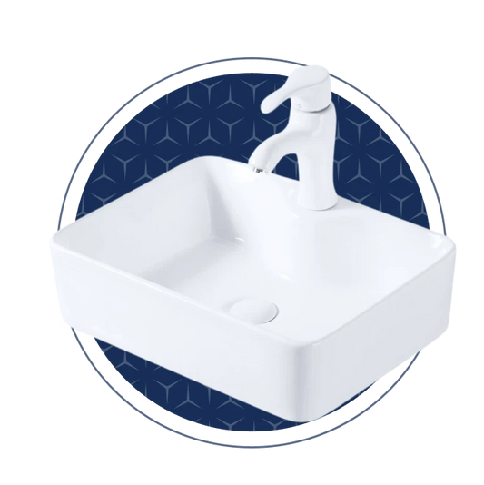 Basin Free Standing Matrix – Lecico, Square, Ceramic, 1 Tap Hole, White, (L) 37cm | (W) 48cm | (H) 13.5cm