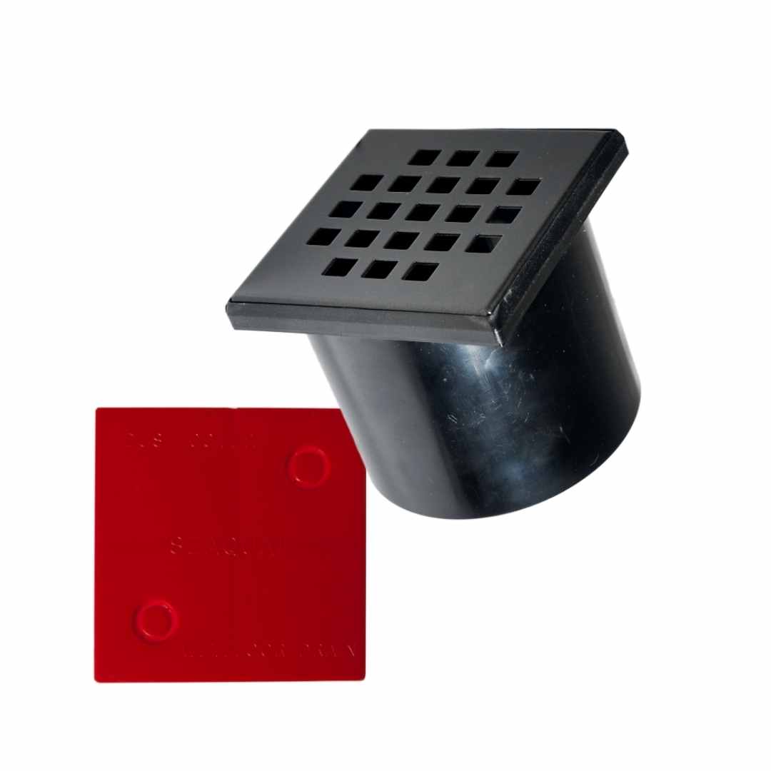 Balcony Drain 2nd Fix with 200mmx200mm Matt Black Grate – Chisel & Spout