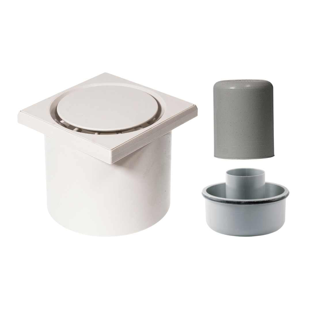 WetFloor Drain 2nd Fix with 110mmx110mm White ABS Grate