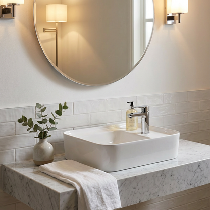 Basin Free Standing Cheryl – Ceramic, 1 Tap Hole, Icon Premium Range, White, (L) 50cm | (W) 40cm | (H) 14cm