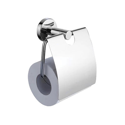 Toilet Paper Holder with Lid - Skye Bathroom Accessory Premium Range in Polished Stainless Steel, (L) 13.3cm | (W) 6.6cm | (H) 8.5cm