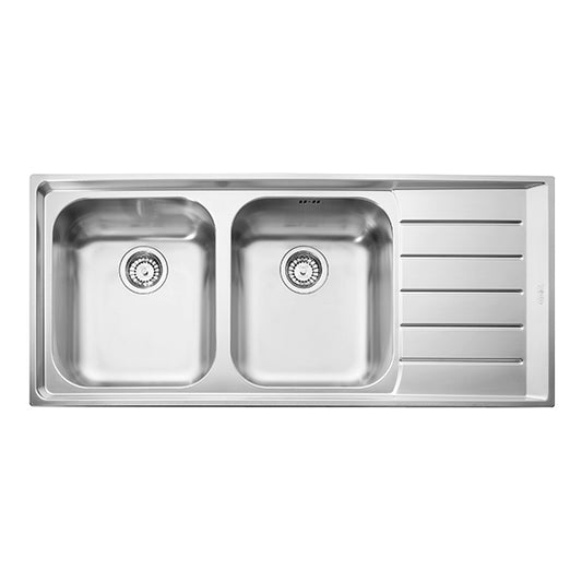 Franke Neptune NEX 621 Double Bowl Stainless Steel Sink 1160 x 510mm – Right Hand Drainer, Includes 90mm Wastes