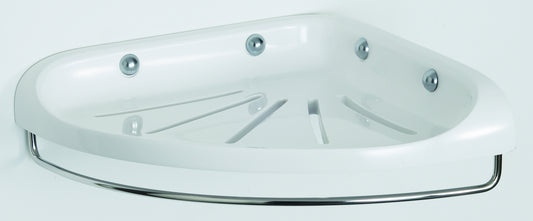 Corner Shower Shelf - Jade Bathroom Accessory Bodie Range, White Reconstituted Stone, (L) 21.0cm | (W) 21.0cm | (H) 4.0cm