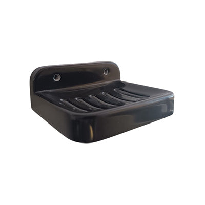 Soap Dish - Lecoco Bathroom Accessory Bodie Range, Black Reconstructed Stone, (L) 12.5cm | (W) 10.0cm | (H) 4.7cm