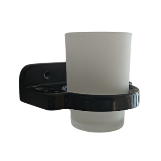 Toothbrush Tumbler - Lecoco Bathroom Accessory Bodie Range, Black Reconstructed Stone, (L) 12.5cm | (W) 9.5cm | (H) 8.5cm