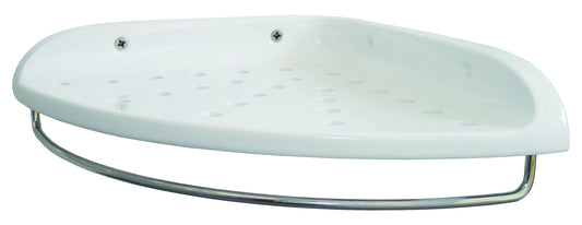 Corner Shower Shelf - Lecoco Bathroom Accessory Bodie Range, White Reconstituted Stone, (L) 21.0cm | (W) 21.0cm | (H) 4.5cm