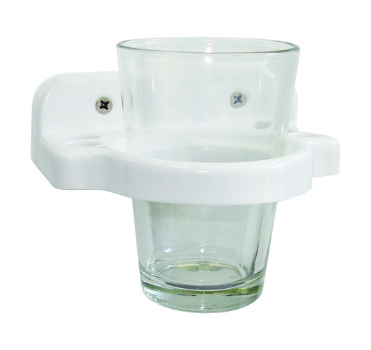 Toothbrush Tumbler - Lecoco Bathroom Accessory Bodie Range, White Reconstituted Stone, (L) 12.5cm | (W) 9.5cm | (H) 8.5cm