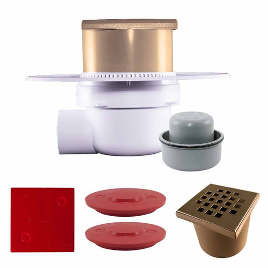 LoloDrain Complete 50mm Side Outlet with 110mmx110mm Bronze Stainless Steel Square Hole Grate