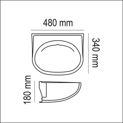Basin Small - Anchor, Ceramic, 2 Tap Hole, White, (L) 48cm | (W) 34cm | (H) 18cm