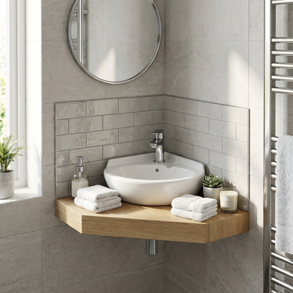 Corner Basin - Anchor, Ceramic, 1 Tap Hole, White, (L) 34cm | (W) 34cm | (H) 15cm