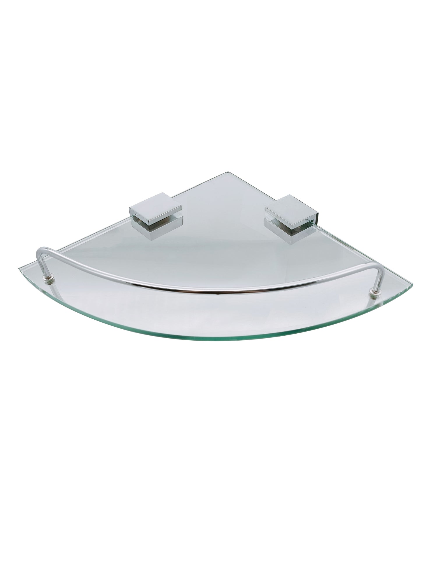 Corner Shower Shelf - Designer, Bathroom Accessory Bodie Range, Glass, Polished Chrome, (L) 24.8cm | (W) 24.8cm | (H) 4.0cm