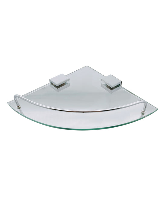 Corner Shower Shelf - Designer, Bathroom Accessory Bodie Range, Glass, Polished Chrome, (L) 24.8cm | (W) 24.8cm | (H) 4.0cm