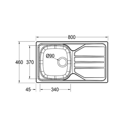 Franke Nouveau NVN 611 Single Bowl Stainless Steel Kitchen Sink 800 x 460mm – Inset, Includes 90mm Waste