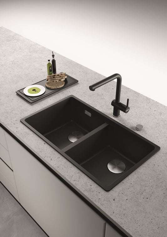 Franke Maris MRG620-35-35 Fragranite Black Single Bowl Sink 760 x 440mm – Inset, Includes 90mm Waste