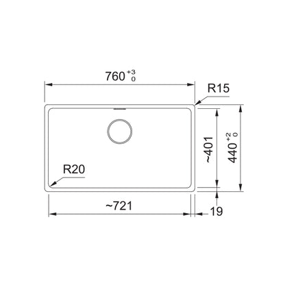 Franke Maris MRG610-72 Fragranite Grey Single Bowl Sink 760 x 440mm – Inset, Includes 90mm Waste