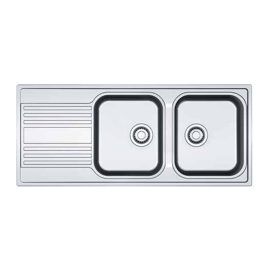 Franke Rapid RPX 621-116 Double Bowl Stainless Steel Sink 1160x500mm, satin sink,  waste hole 3 1/2",  reversible, with waste kit, without tap hole, with rectangular overflow hole, bag