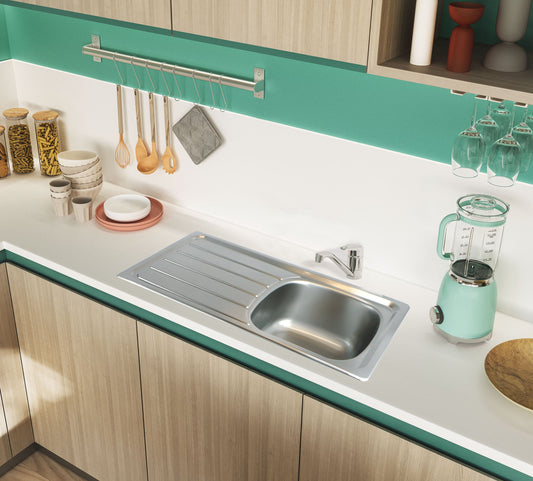 Franke Nevada NDN 611 Single Bowl Stainless Steel Kitchen Sink 800 x 460mm – Inset, Includes 90mm Waste