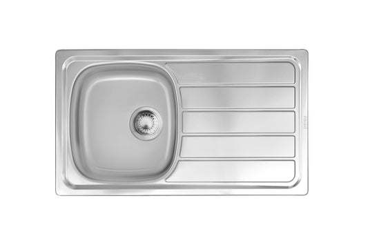 Franke Nevada NDN 611 Single Bowl Stainless Steel Kitchen Sink 800 x 460mm – Inset, Includes 90mm Waste