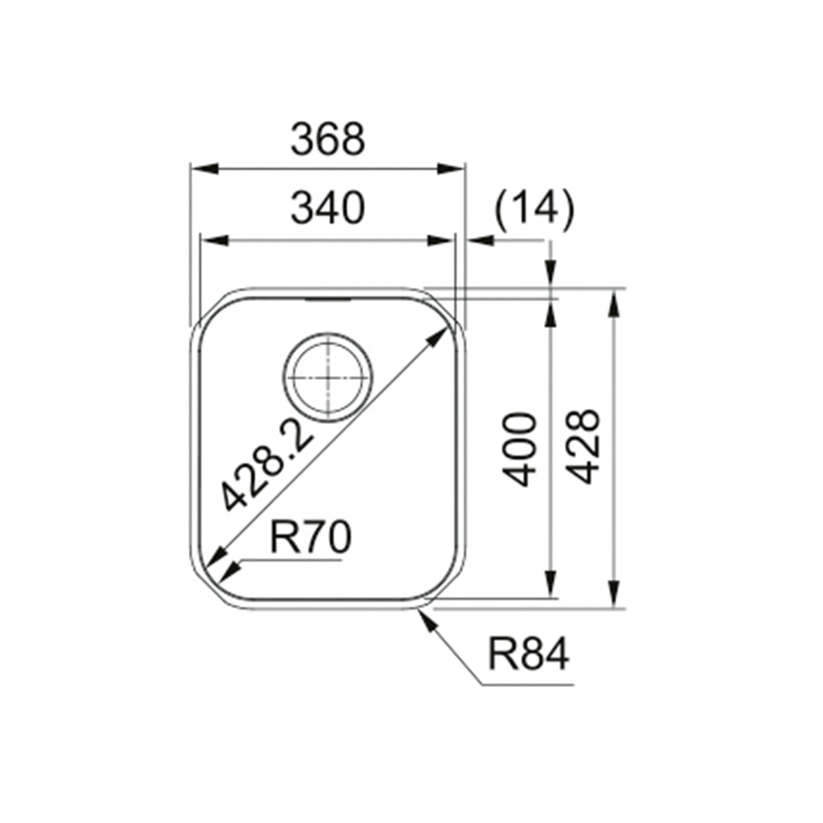 Franke Smart SRX110-34 Stainless Steel Undermount Kitchen Sink 368 x 428mm – Includes 90mm Waste with Overflow