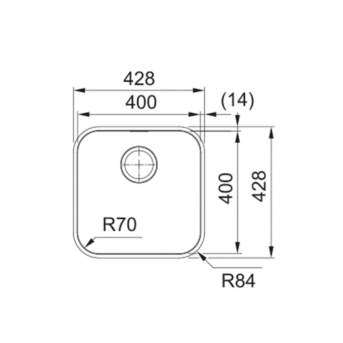 Franke Smart SRX110-40 Stainless Steel Undermount Kitchen Sink 428 x 428mm – Includes 90mm Waste with Overflow