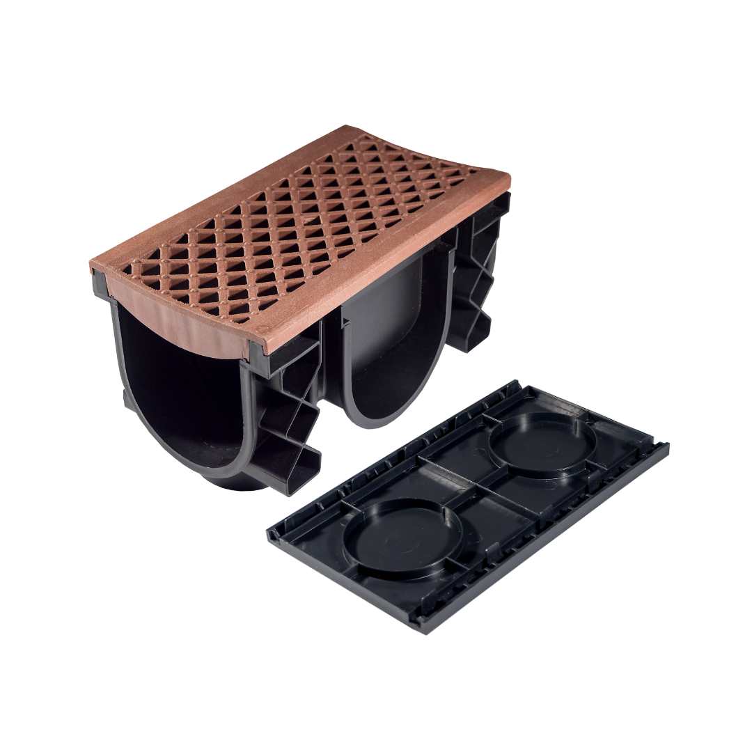 QualiDrain Nylon 250mm Body & Protective Cover with Brown Grate