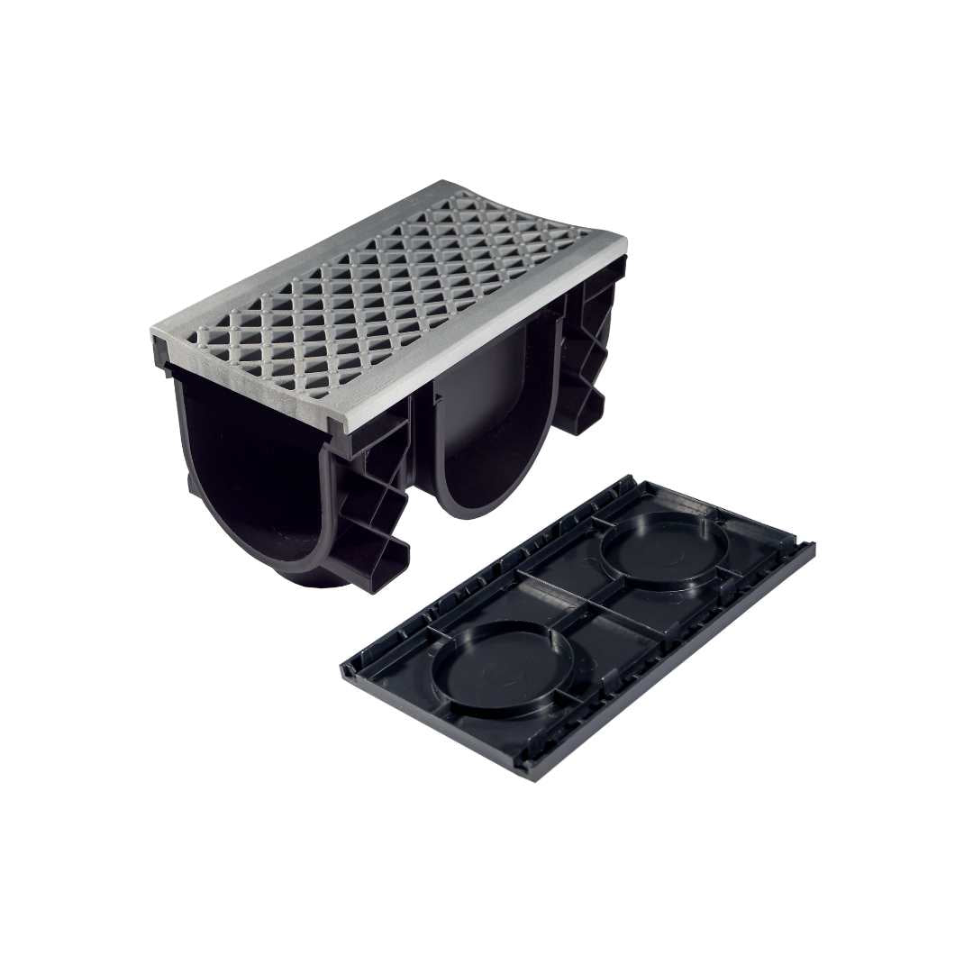 QualiDrain Lite 250mm Body & Protective Cover with Grey Grate