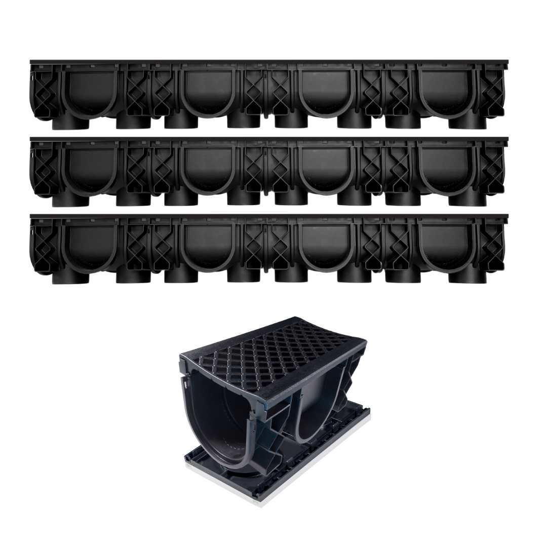 QualiDrain Lite 3-meter Pack Body & Dustcover with Black Grate