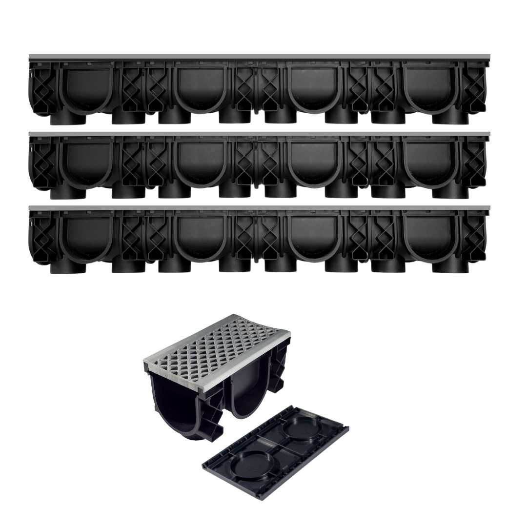 QualiDrain Lite 3-meter Pack Body & Dustcover with Grey Grate