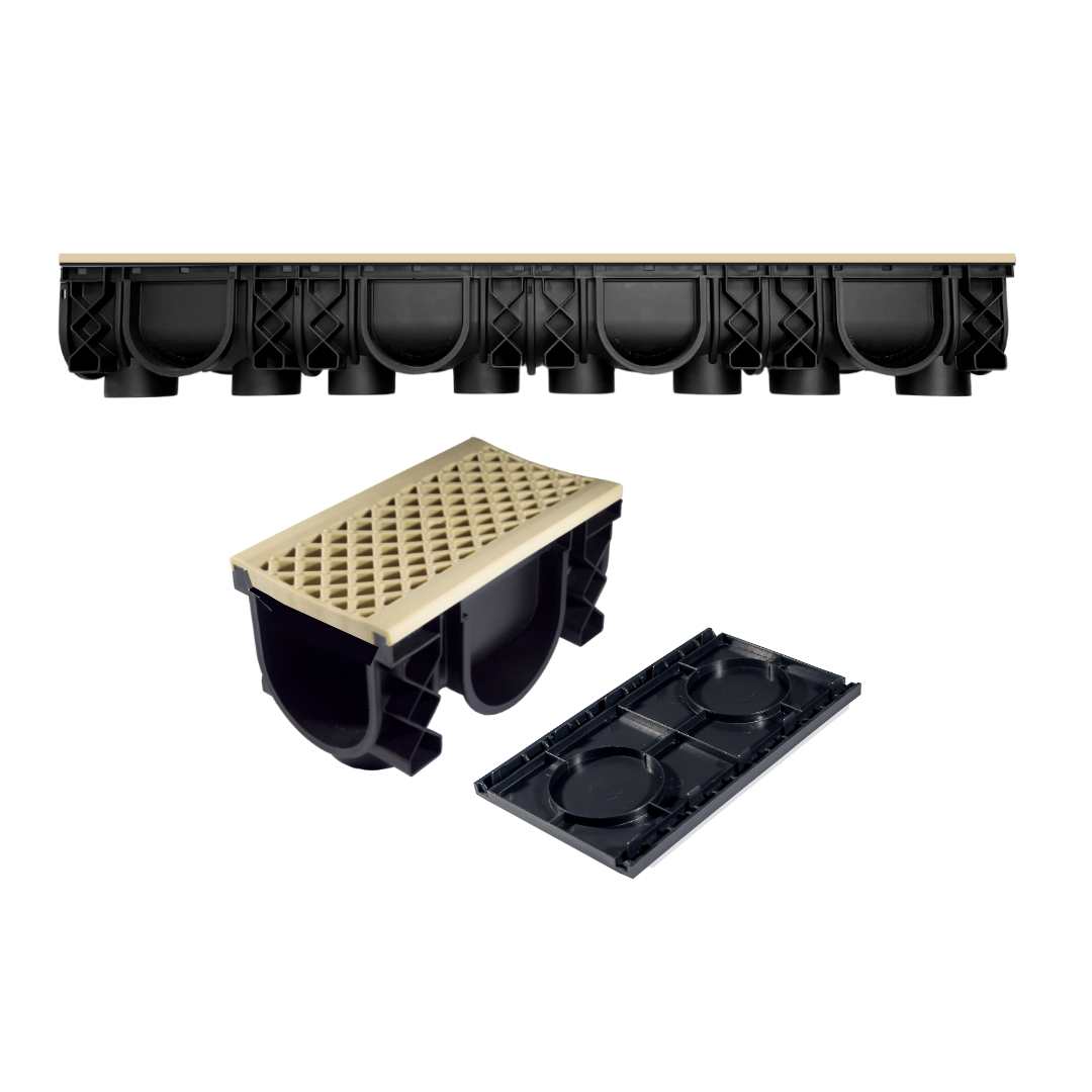 QualiDrain Lite 1-meter Body & Dustcover with Sandstone Grate