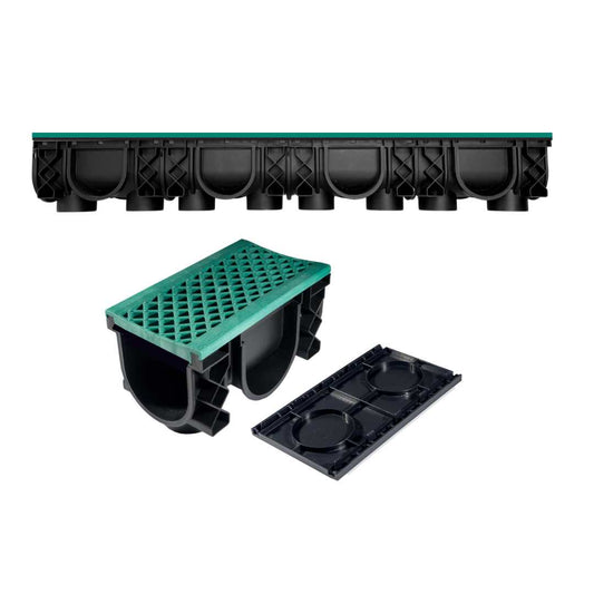 QualiDrain Lite 1-meter Body & Dustcover with Green Grate