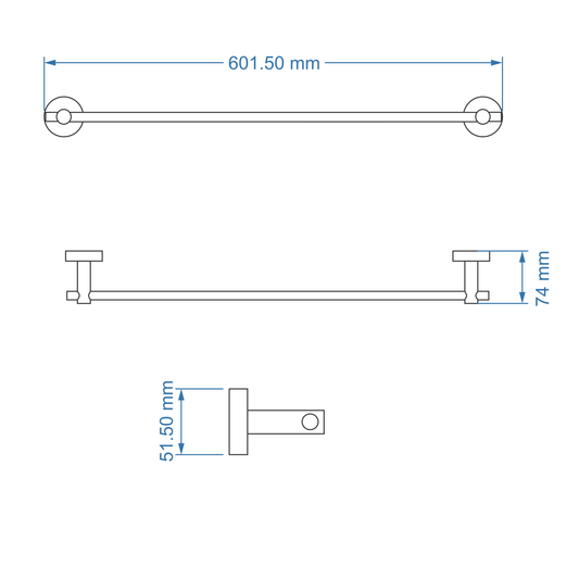 Single Towel Rail 600mm - Coal Bathroom Accessory Icon Premium Range in Black