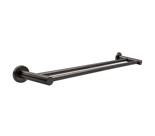 Double Towel Rail 600mm - Phoenix Bathroom Accessory, Icon Premium Range in Gun Metal Finish, (L) 60.0cm | (W) 12.4cm | (H) 5.1cm