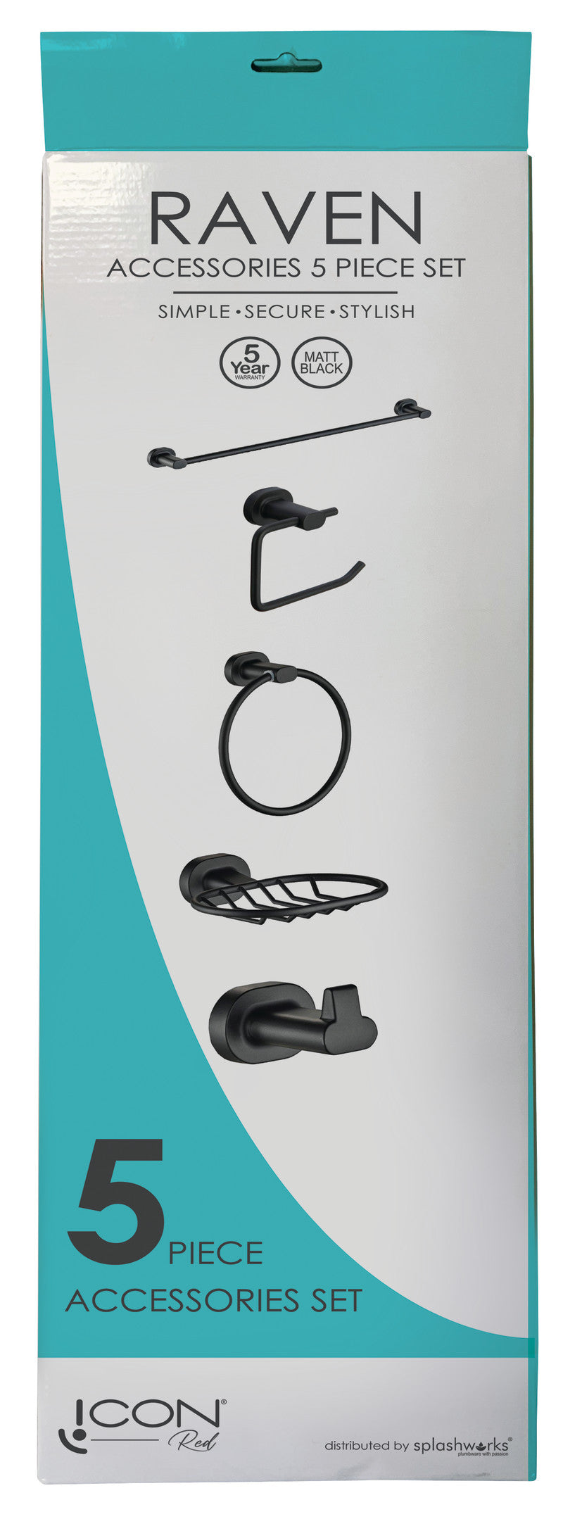 5-Piece Set - Raven Bathroom Accessory Icon Conventional Range in Black