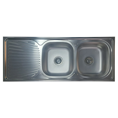 Sink - Double End Bowl, Drop-In, 1200mmx480mmx155mm, 301 Grade Stainless Steel, Incl 90mm Waste